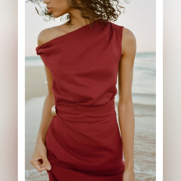 Zara Ruched Linen Blend Midi Dress - Picture 4 of 9